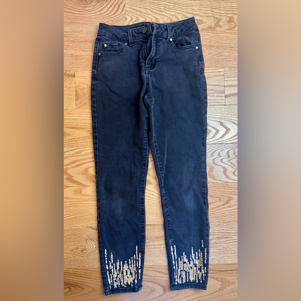 Girls Jeans With Sequins D. Jeans Brand Size 4 Dark Grey